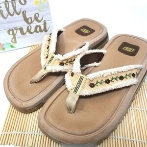 Skechers Tan Embroidered Sandals.